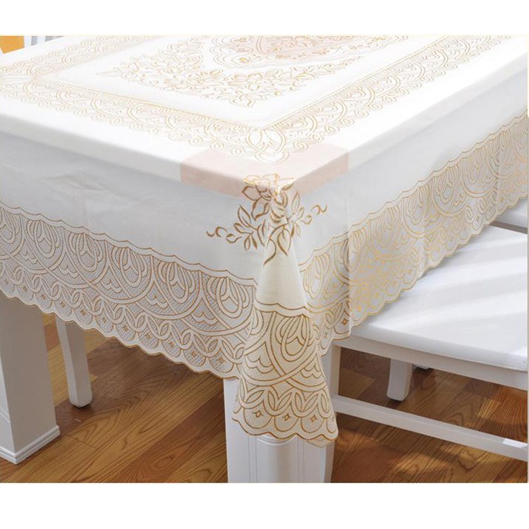 简欧烫金pvc桌布防水防油免洗 塑料餐桌台布长方形