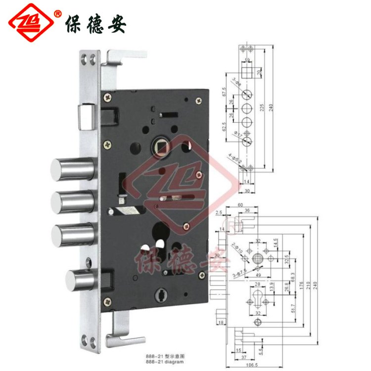 888-21型鎖體批發(fā)保德安12型大圓柱鎖體新多步陽銀泰防盜門鎖體