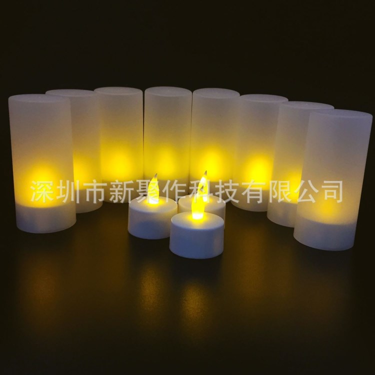 LED電子蠟燭 12充黃光帶杯罩小茶燭套裝 充電蠟燭 環保仿真蠟燭