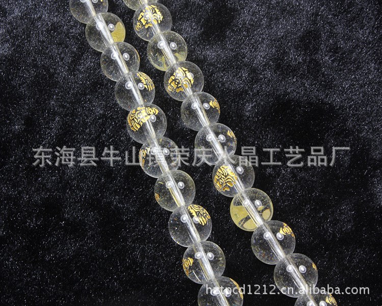 水晶批發(fā) 天然白水晶 鎏金八大守護(hù)神半成品 12mm半成品散珠串珠