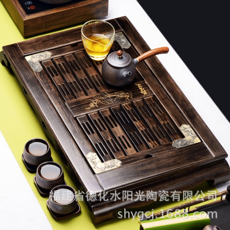 尚言坊 功夫茶具茶盤(pán) 實(shí)木茶臺(tái)茶托 緗荷63cm抽屜式蓄排2用茶海