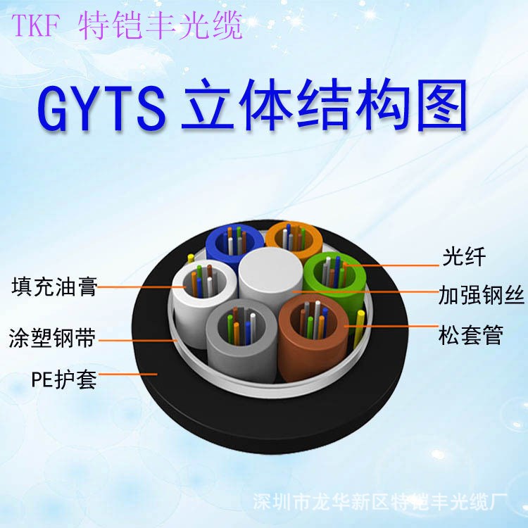 長(zhǎng)飛光纖線 室外通信層絞鎧裝光纜4芯 GYTS-4B1.3 工廠直銷(xiāo)