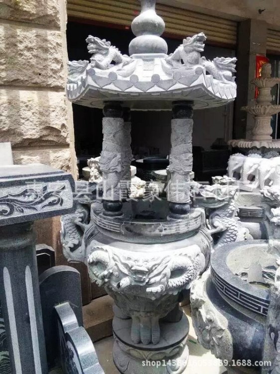青石龍柱香爐（批發(fā)各種景觀石雕、干掛幕墻、地鋪路巖等石材)