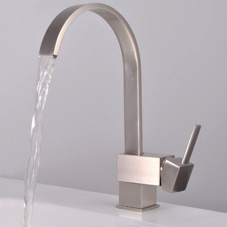 厨房高弯旋转水龙头欧式创意时尚旋转镍拉丝混水龙头抬启式龙头