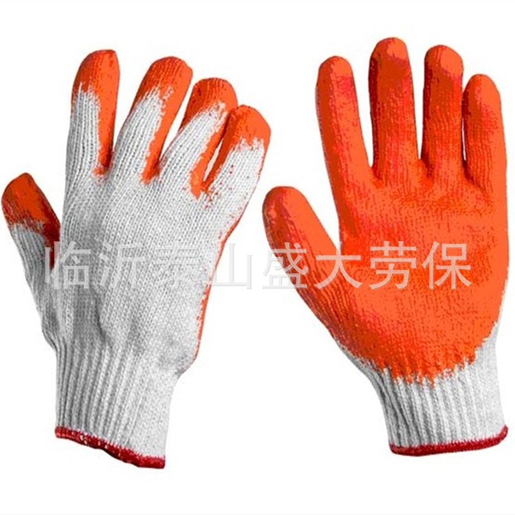 latex hand glove棉纱浸胶挂胶手套 orange latex coated glove