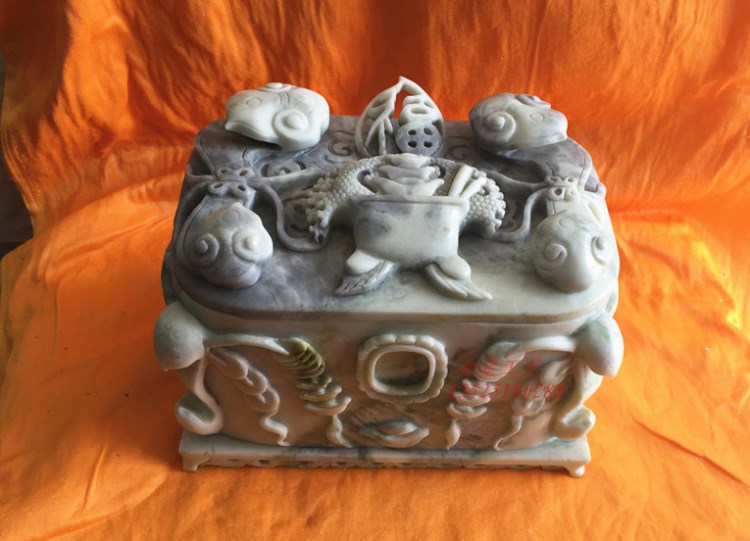 精品藍(lán)田玉整石手工精雕福壽如意骨灰盒精品藍(lán)田玉壽盒