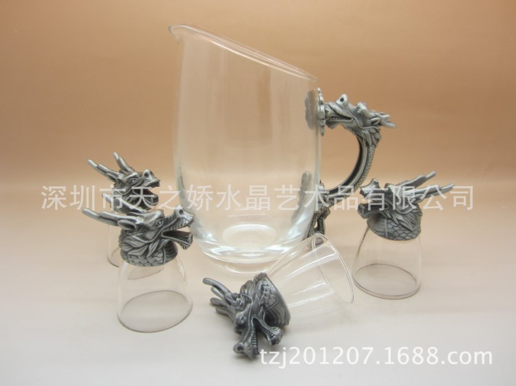 十二生肖酒杯 圓明園十二獸首 龍頭五件套玻璃杯 12生肖古金酒杯