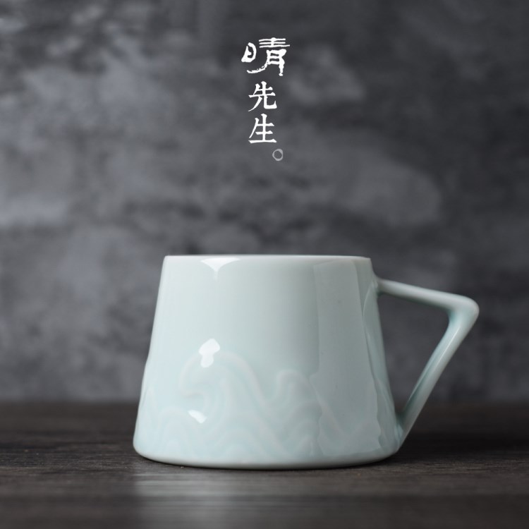 晴先生手工雕刻陶瓷水杯马克杯千山青瓷创意茶杯简约茶杯礼品杯子