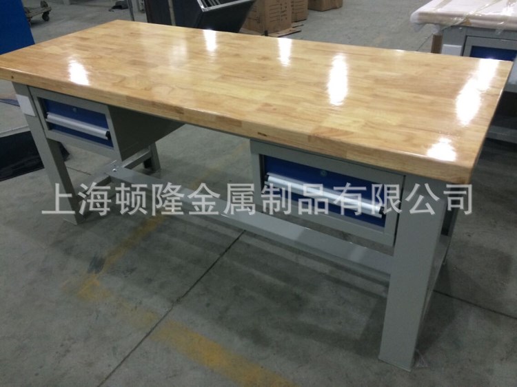 實木櫸木臺面左右各一抽屜重型車間工作臺木面50mm工作臺