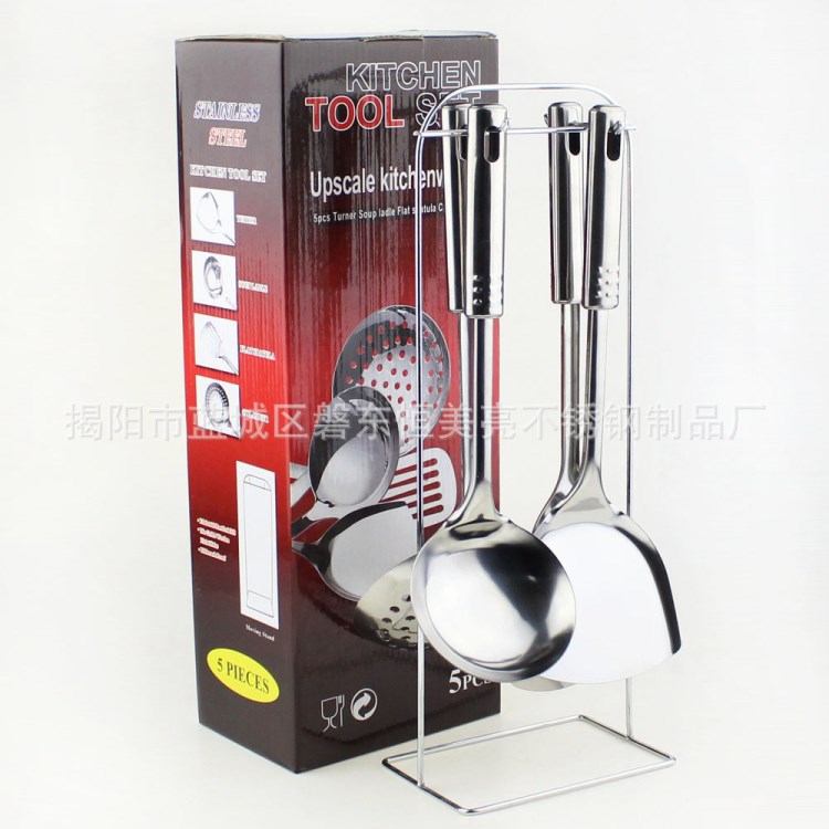 【禮品廚具】不銹鋼廚具五件套 烹飪勺鏟 廚房用品 現(xiàn)貨批發(fā) 0.8