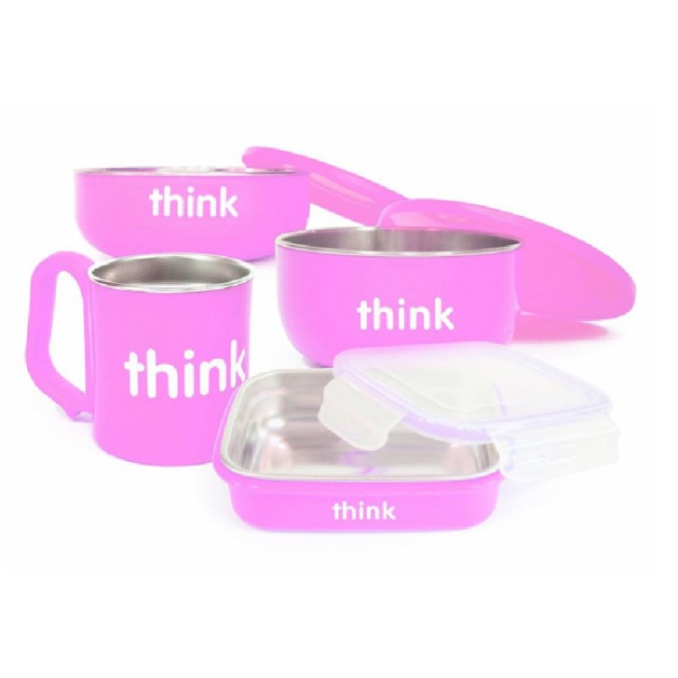 美國thinkbaby 不銹鋼兒童餐具套裝寶寶餐碗4件套