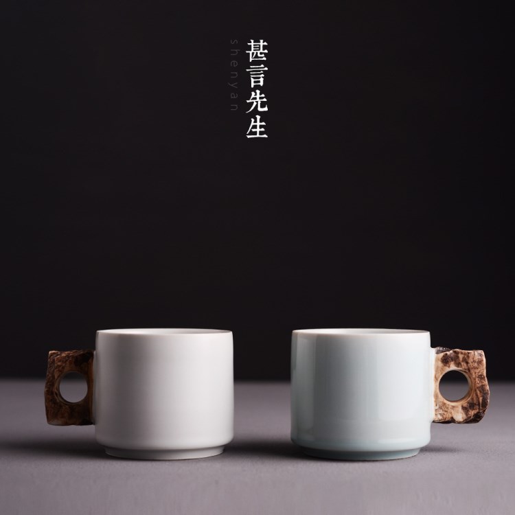 景德鎮(zhèn)創(chuàng)意手工杯影青山水之間陶瓷杯創(chuàng)意咖啡杯馬克杯批發(fā)可定制