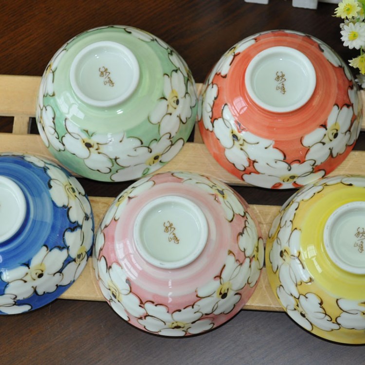 釉下彩 日式餐具 日本陶瓷 古伊燒秋峰赤繪花5只中平飯碗禮盒