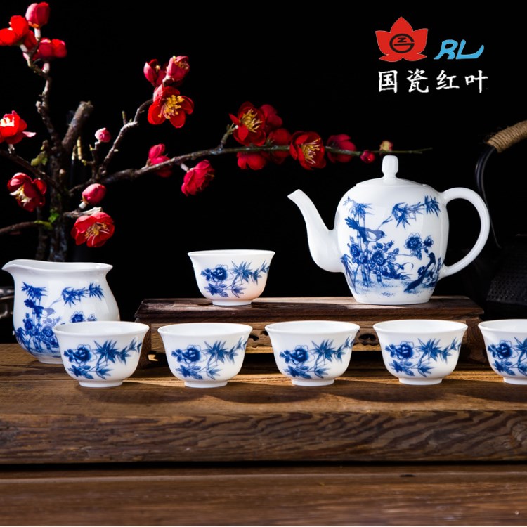 紅葉茶具套裝景德鎮(zhèn)手繪8件套功夫玲瓏茶具批發(fā)禮品茶具定制