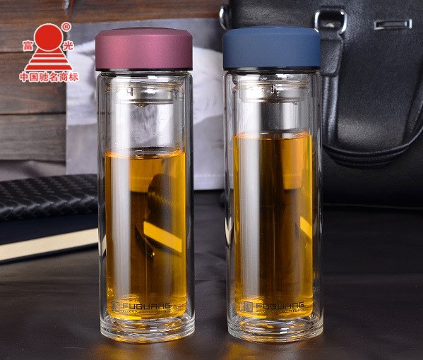 富光便攜杯玻璃雙層便攜茶杯水杯G1416不銹鋼濾網男女士杯子印字