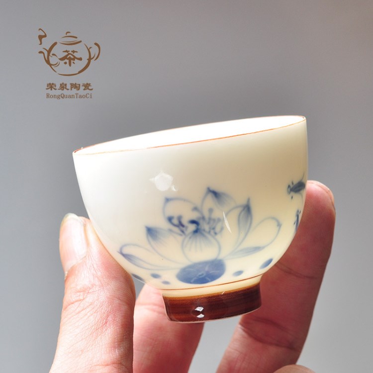 景德鎮(zhèn)手繪玉瓷茶杯 鐵觀音品茗杯子單杯陶瓷創(chuàng)意禮品功夫茶具