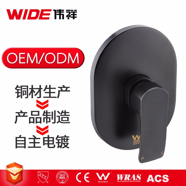 伟祥卫浴实力商家OEM/ODM挂墙式暗装花洒龙头浴缸淋浴器哑黑色