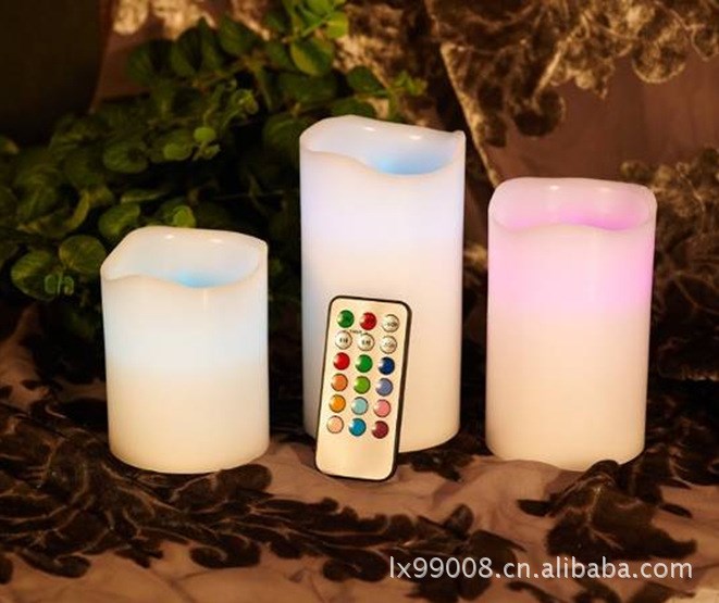 三個一套全彩遙控LED真臘蠟燭燈 / LED遙控蠟燭