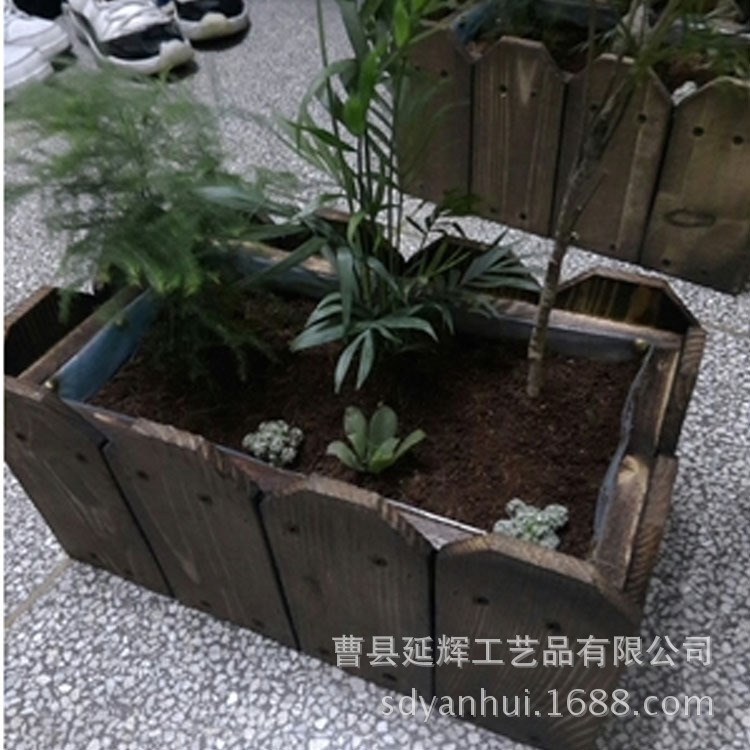 廠家直銷(xiāo)落地式碳化木花箱 炭燒多功能防腐木花園花箱