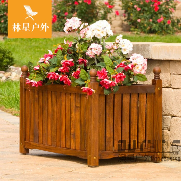 中式长方形靠墙实木花箱 防腐木长方形花箱组合定制 任意尺寸花盆