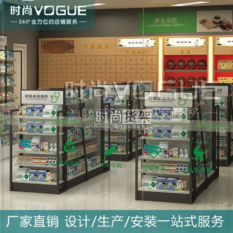 【时尚】孔背板药店中岛货架 药房开放式药品展示架 药店货架