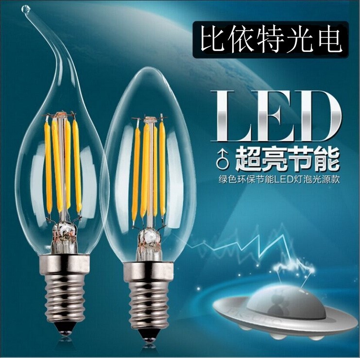 LED灯丝灯 可调光透明蜡尾灯 led尖泡拉尾灯泡 e27 e14蜡烛灯