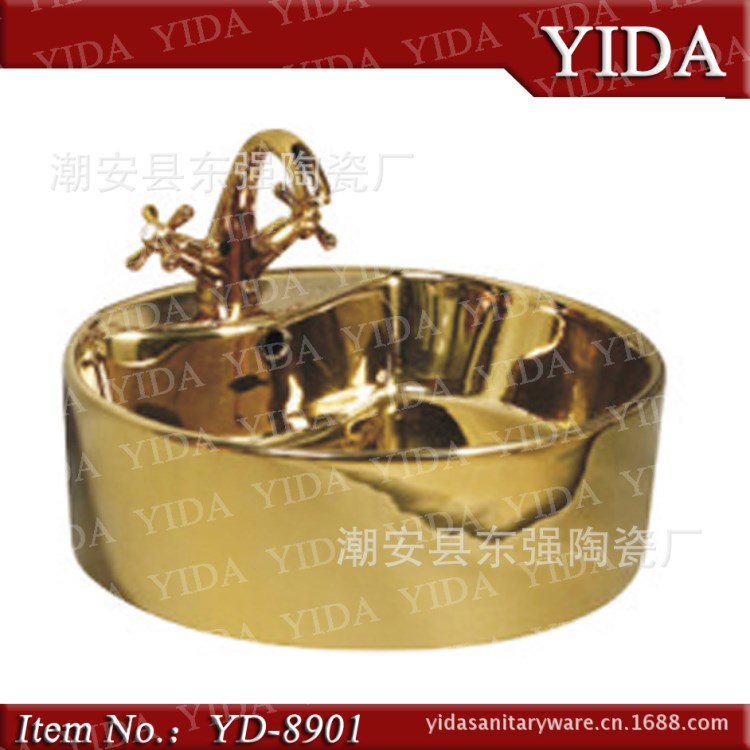 KTV專用洗手盆、金色陶瓷洗手盆、金色馬桶三件套YD-8901