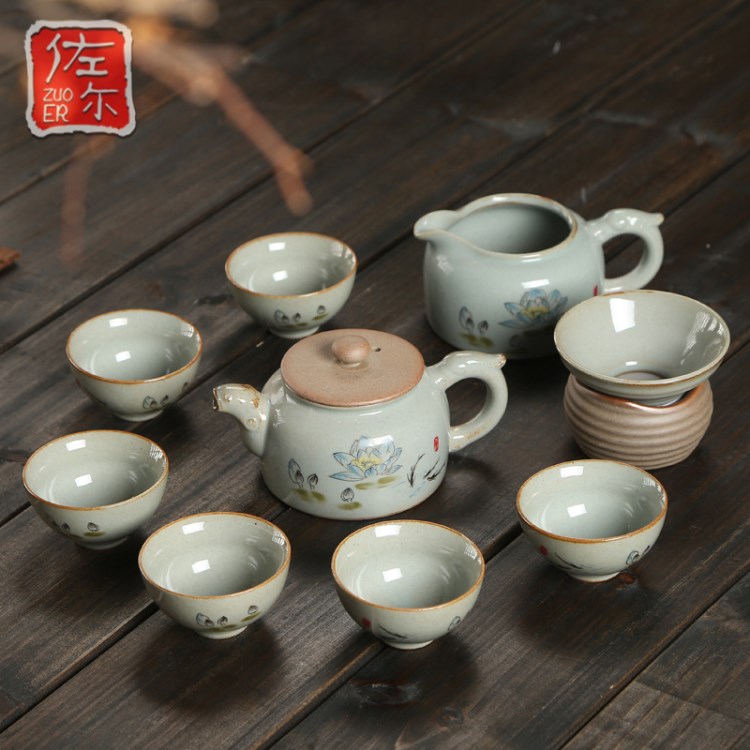 陶瓷茶具套裝 臺灣精陶禮品 新品邑窯茶具 半釉精陶冰裂汝窯直銷