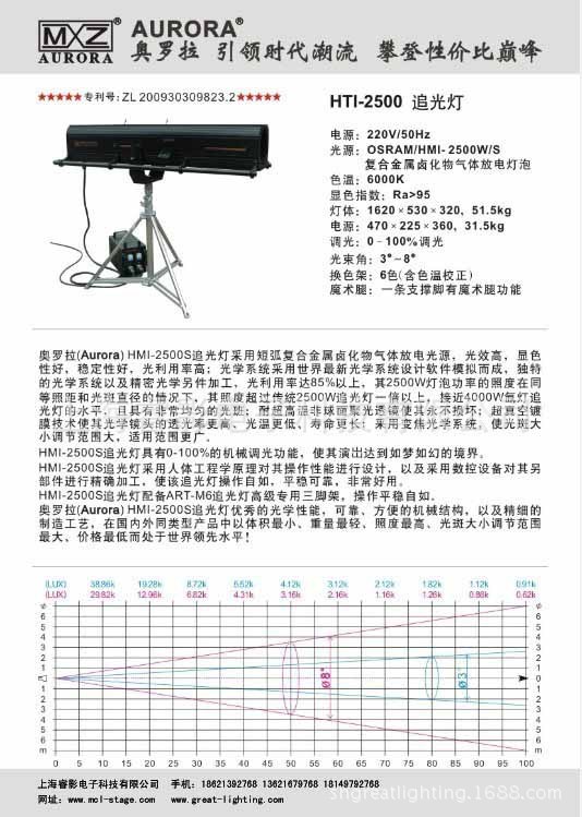 舞臺(tái)常規(guī)燈具   奧羅拉AURORA HTI-2500 2.5KW 龍爪追光燈