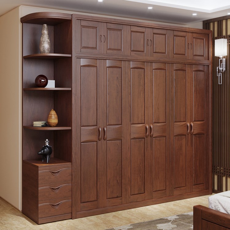 转角实木衣柜中式实木对开门衣柜四五六门加顶边柜实木橡木衣柜