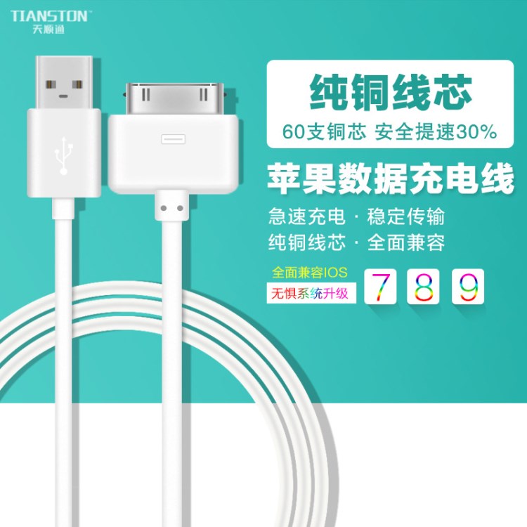 天順通適用蘋果iPhone4S/5S/6s智能手機(jī)快速充電數(shù)據(jù)線 盒裝 批發(fā)