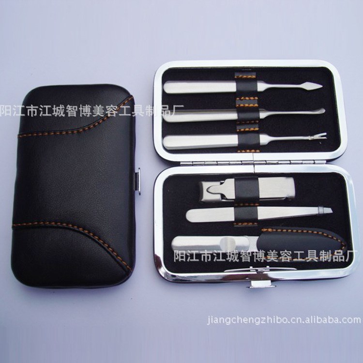 智博不銹鋼美容化妝禮品工具 美甲套裝 皮革外殼指甲刀套裝批發