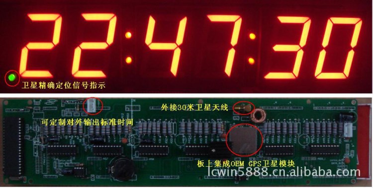 自帶GPS衛(wèi)星信號(hào)接收器LED標(biāo)準(zhǔn)時(shí)間自動(dòng)校時(shí)數(shù)碼時(shí)間顯示屏電子鐘