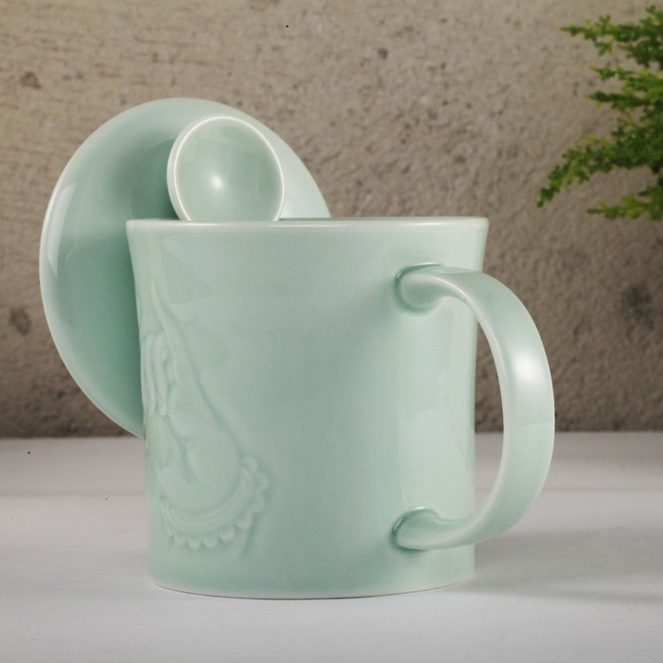 一件代發(fā) 恒福茶具青瓷泡茶杯佛心蓮自在杯 景德鎮(zhèn)陶瓷水杯300ml