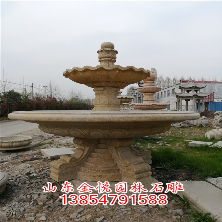 廠家供應石雕噴泉 別墅黃銹石噴泉歐式小區售樓處石雕花缽