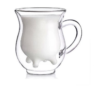 双层玻璃牛奶杯 可爱造型 双层玻璃杯防烫 厂家直销玻璃把杯