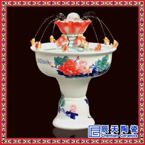 創(chuàng)意陶瓷工藝品 荷葉魚(yú)缸流水噴泉 辦公室流水?dāng)[件 手工 可批發(fā)