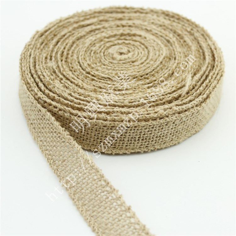 2cm素色拷邊麻布卷 工藝節(jié)日飾品黃麻織帶 jute burlap ribbon