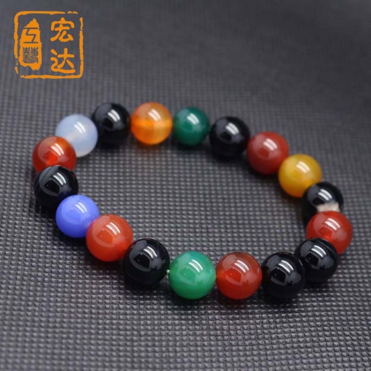 天然彩色多寶瑪瑙圓珠手鏈 七彩瑪瑙女士時尚手串手飾 瑪瑙石手鏈