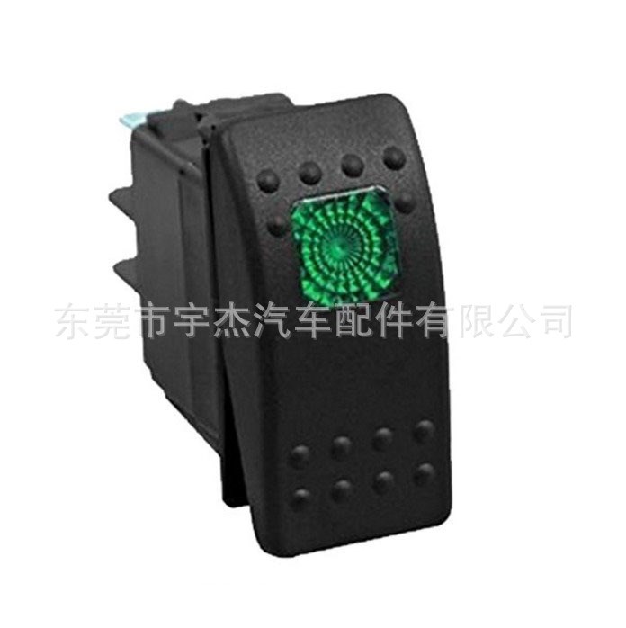 防水12V 20A 汽車船舶帶綠色LED指示燈4P 翹板開關(guān)有Pin腳墻