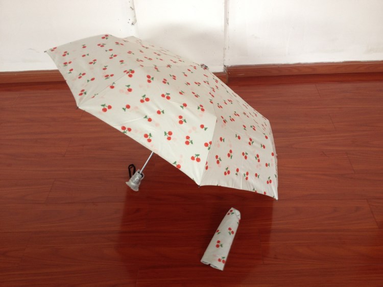 雨傘廠家定制生產(chǎn)三折自開收 銀膠布 廣告?zhèn)?櫻桃圖案禮品傘