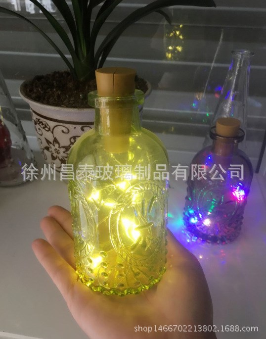 出口zakka玻璃酒瓶灯 led发光玻璃瓶灯罩 玻璃工艺品灯厂家批发