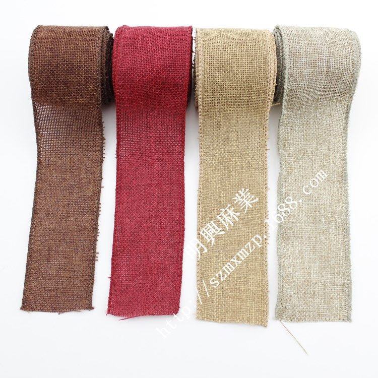 5cm素色拷邊麻布卷 工藝節(jié)日飾品仿麻織帶 jute burlap ribbon