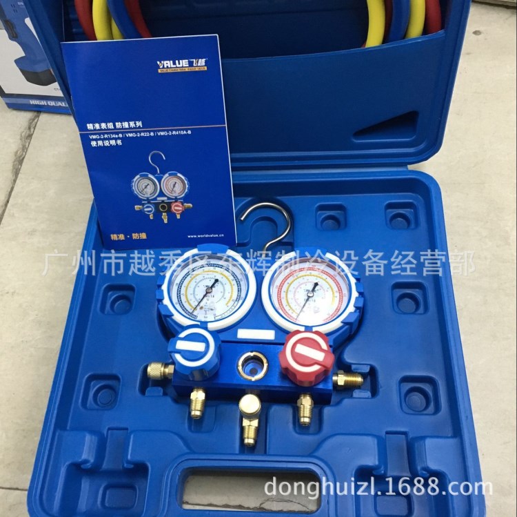 飛越防撞VMG-2-R410a-B空調(diào)加氟表 冷媒雪種壓力表雙表加液表