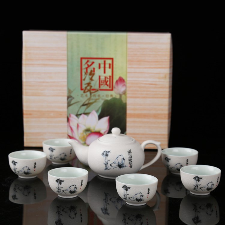 批發(fā) 雪花釉茶具 6杯1壺功夫茶具套裝 景德鎮(zhèn)鑫泉骨瓷茶具 可定制