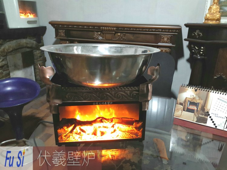 美食广场一条街烤鱼店餐桌台式双面微型伏羲品牌电壁炉火炉