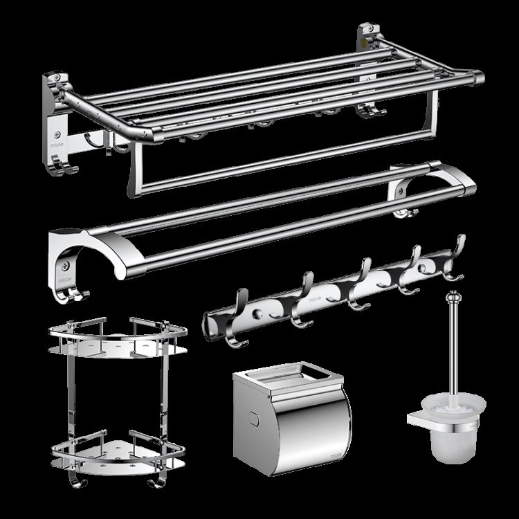 四季沐歌不銹鋼毛巾架五金掛件套裝衛(wèi)浴折疊架浴室多層置物架