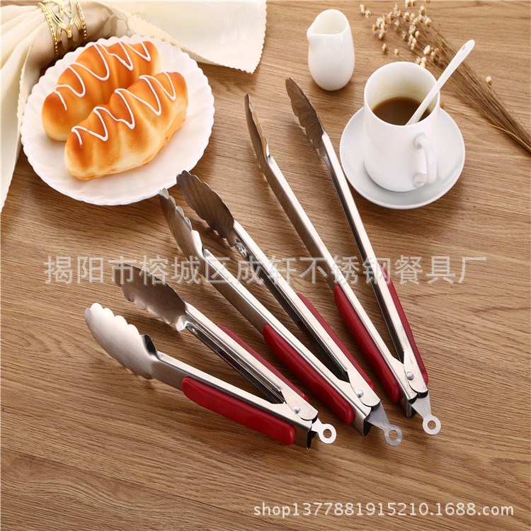 批發(fā)紅柄面包夾 不銹鋼食品夾 燒烤鉗子 201無磁產(chǎn)品