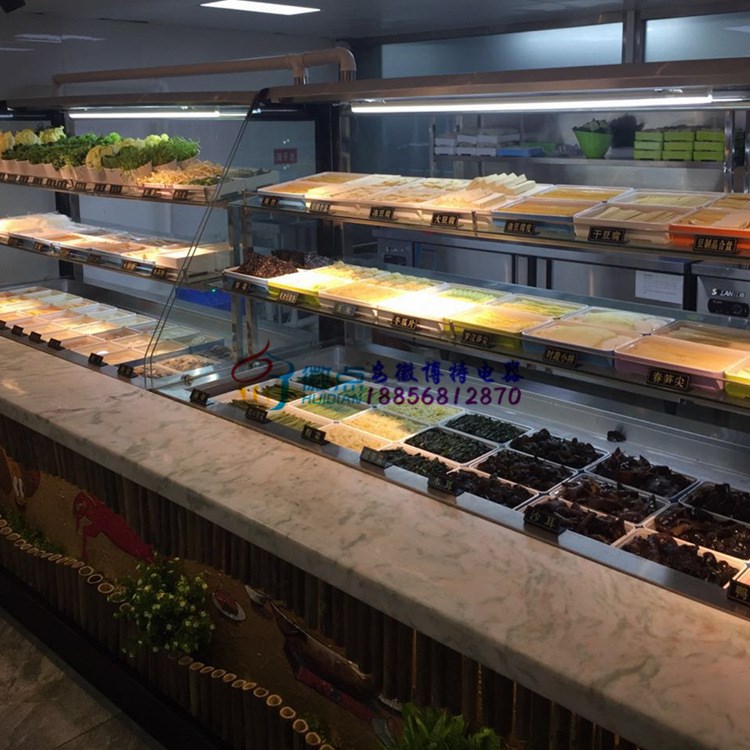 不銹鋼自助餐后補式冷藏柜 立式敞開火鍋自助點菜柜帶噴霧加濕