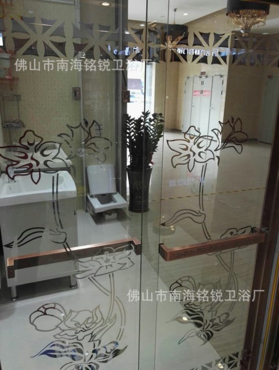 佛山廠家304不銹鋼玫瑰金一字型雙活動(dòng)8mm鍍膜玻璃淋浴屏風(fēng)